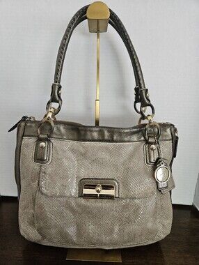 Coach Kristin 18307 Metallic Python Embossed Leather Tote Shoulder Bag Bronze